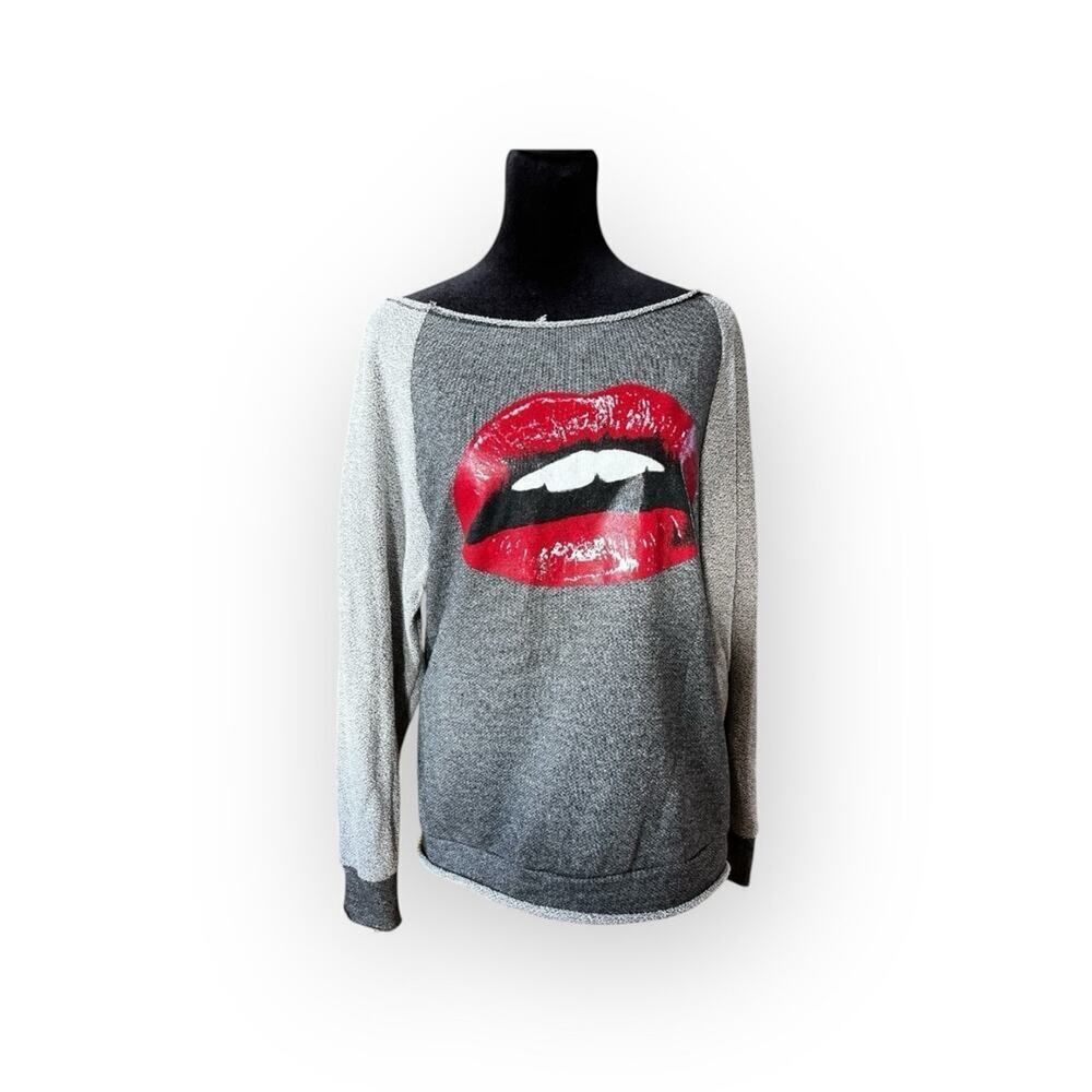 Forever 21 women’s size M large neck opening, distressed sweater with lips
